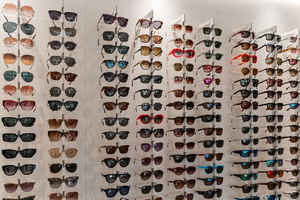 The sunglasses wall in the eyewear studio at West 5 Optometry